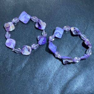 2-Set STRETCH BRACELETS Real Purple Mother of Pearl
